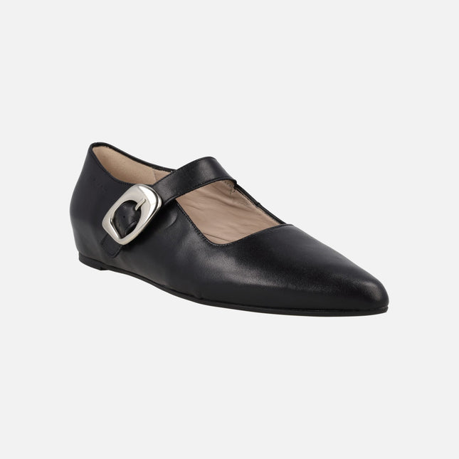 Bailarinas mercedes en piel negra con cuña interior A-3830