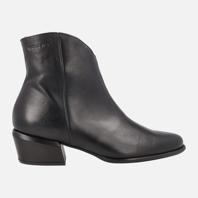 Botines de tacón bajo Fei 01 en piel negra