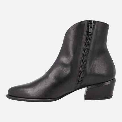 Botines de tacón bajo Fei 01 en piel negra