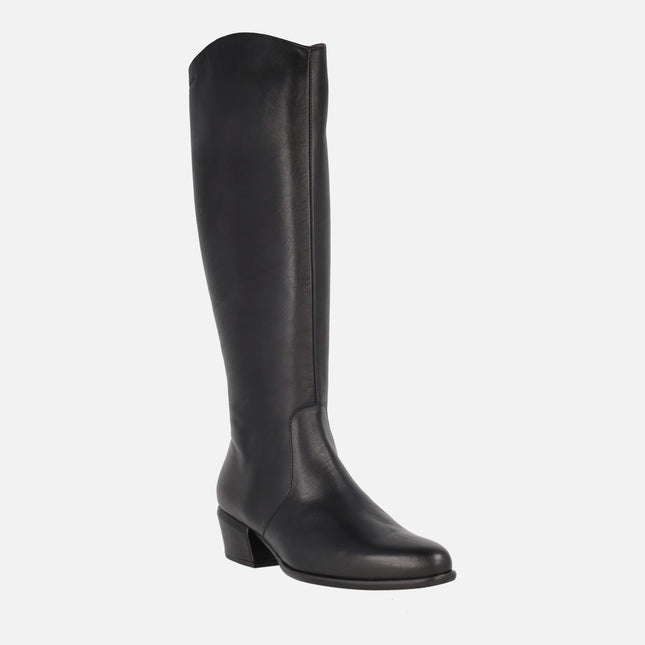 Botas altas con tacón Fei 03 en piel negra