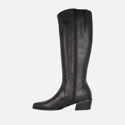 Botas altas con tacón Fei 03 en piel negra