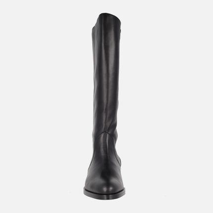 Botas altas Bonjour 03 en piel negra con tacón bajo