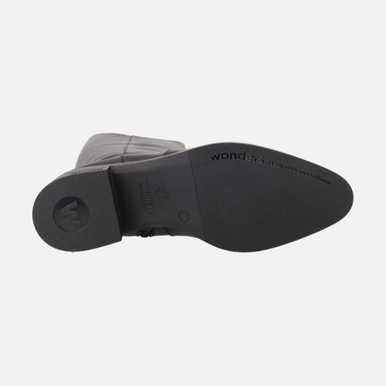 Botas altas Bonjour 03 en piel negra con tacón bajo