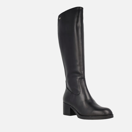 Botas altas negras de piel con tacón Santafé 50