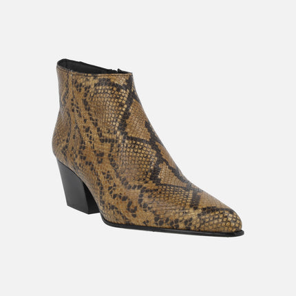 Botines cowboy en piel print serpiente Alpe Indiana piton camel