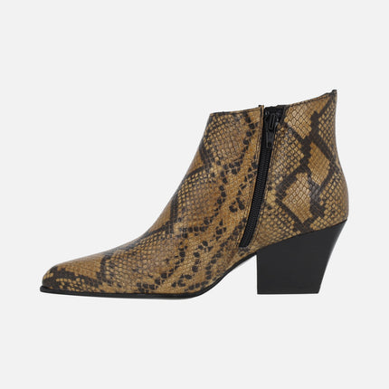 Botines cowboy en piel print serpiente Alpe Indiana piton camel