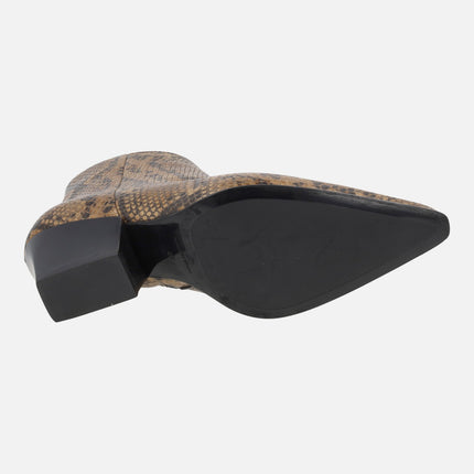 Botines cowboy en piel print serpiente Alpe Indiana piton camel