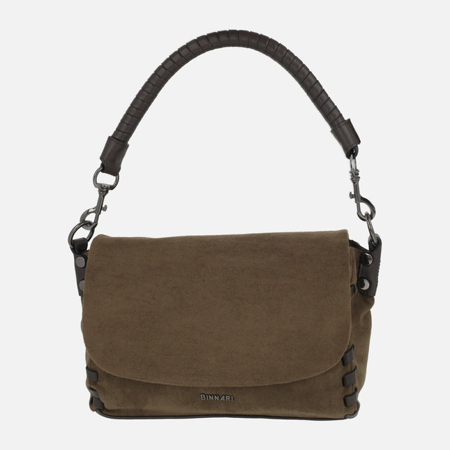 Brown fabric bags with lid and stitching