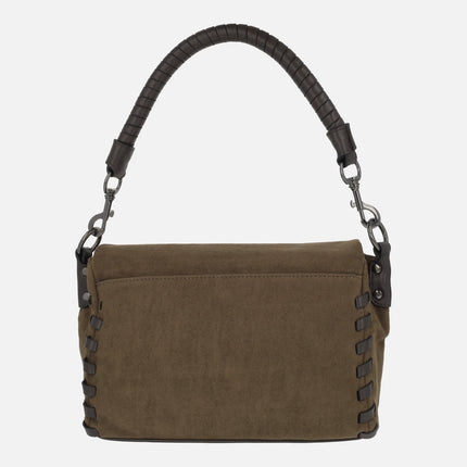 Bolsos en tejido marrón con tapa y pespuntes