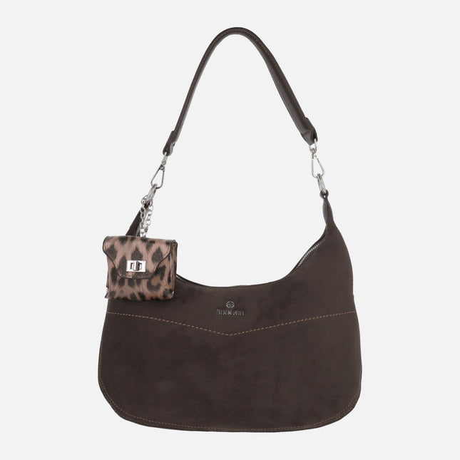 Brown Glen bag in suede-effect fabric with leopard print purse