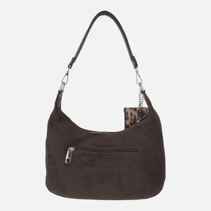 Bolso marrón Glen en tejido efecto ante con monedero en print leopardo