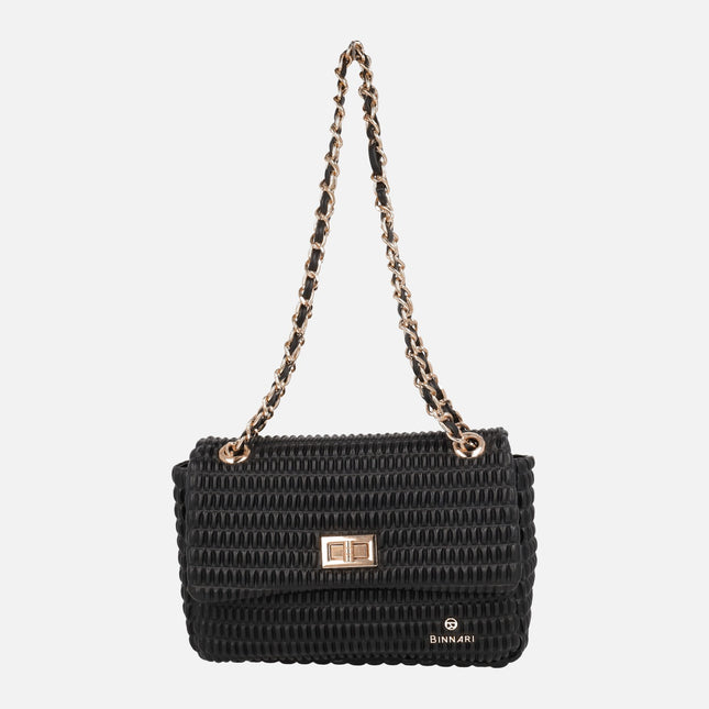 Bolsos Patti en negro con tapa y cierre metálico