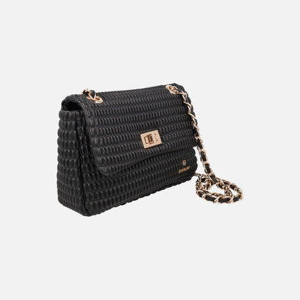 Bolsos Patti en negro con tapa y cierre metálico