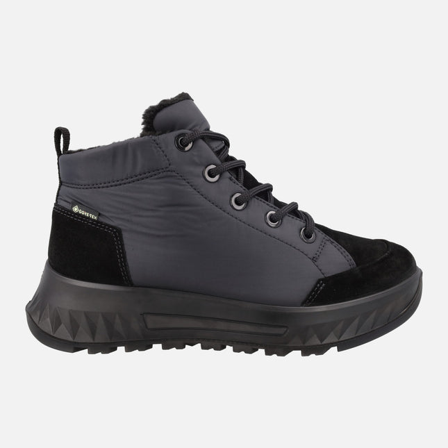 Botines negros en combinado de serraje y tejido con membrana Gore tex