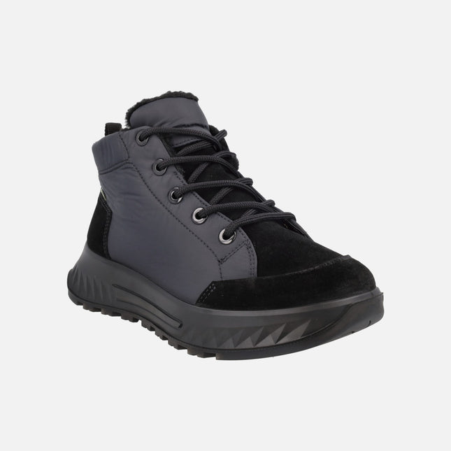 Botines negros en combinado de serraje y tejido con membrana Gore tex