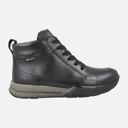 Botines de cordones en piel negra con cremallera y membrana Gore tex