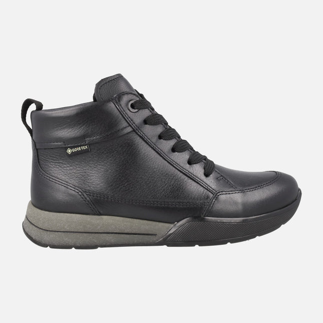 Botines de cordones en piel negra con cremallera y membrana Gore tex
