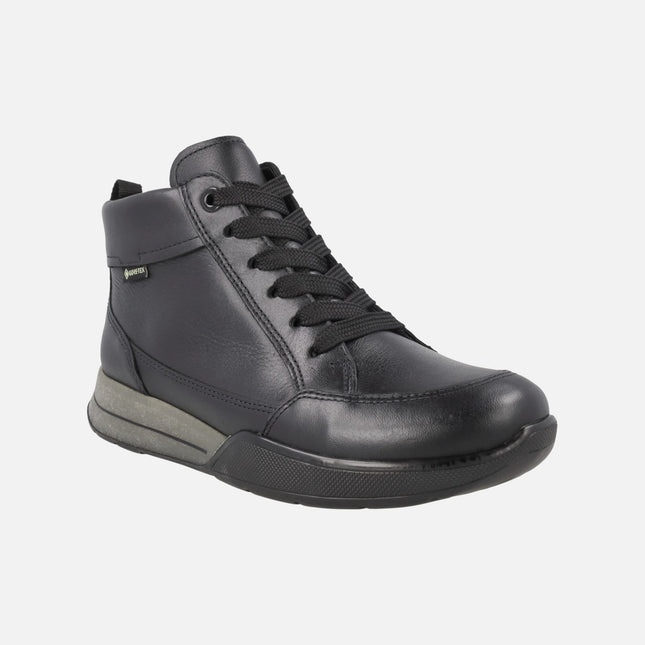 Botines de cordones en piel negra con cremallera y membrana Gore tex