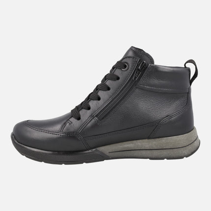 Botines de cordones en piel negra con cremallera y membrana Gore tex