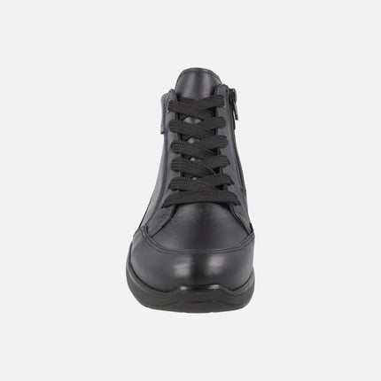 Botines de cordones en piel negra con cremallera y membrana Gore tex