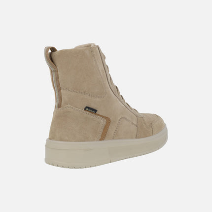 Botines de cordones en serraje beige con membrana Gore tex
