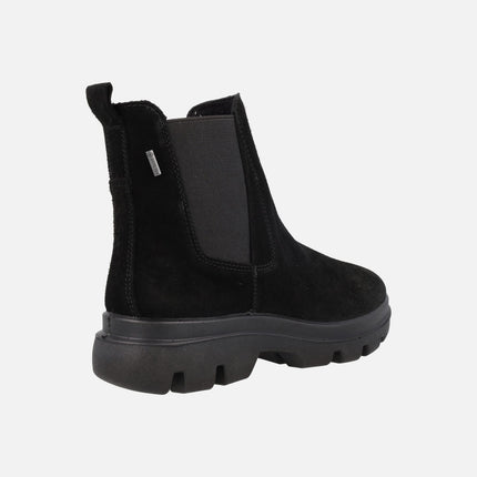 Botines negros de serraje con membrana Gore tex y elástico lateral