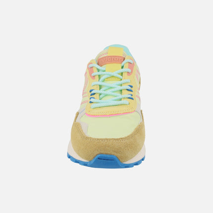 Luna multicolor nylon and suede yellow sneakers
