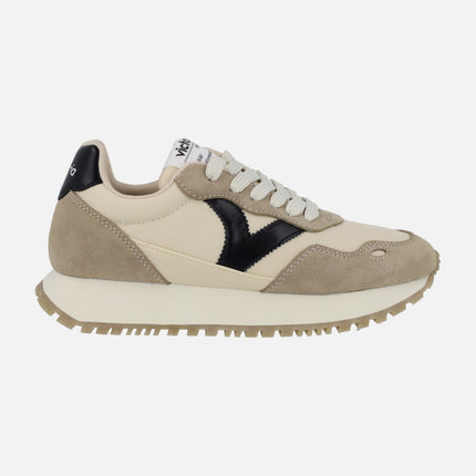 Viento nylon/suede & contrast sneakers in beige