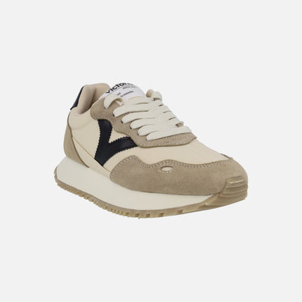 Viento nylon/suede & contrast sneakers in beige