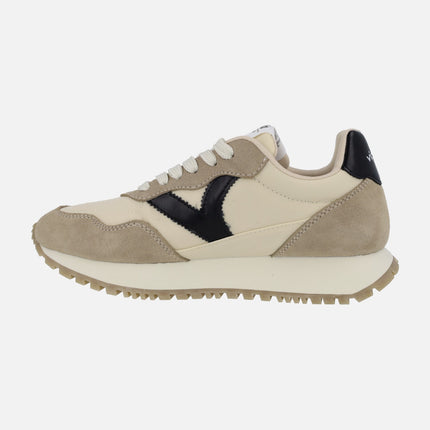 Viento nylon/suede & contrast sneakers in beige