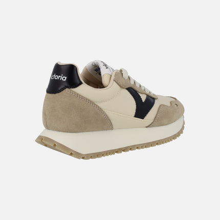 Viento nylon/suede & contrast sneakers in beige