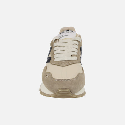 Viento nylon/suede & contrast sneakers in beige