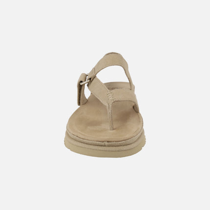 Sandalias de dedo en ante beige con cierre de velcro Goldengaze toe post