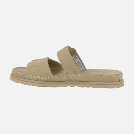 Sandalias planas destalonadas en ante beige Goldengaze Slide