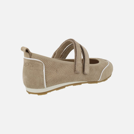 Bailarinas deportivas en serraje arena con doble tira de velcro