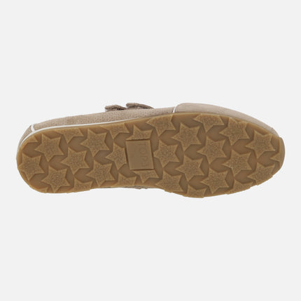 Bailarinas deportivas en serraje arena con doble tira de velcro