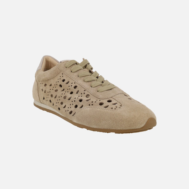 Zapatillas deportivas bajas en serraje beige con calados