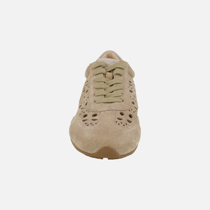 Zapatillas deportivas bajas en serraje beige con calados