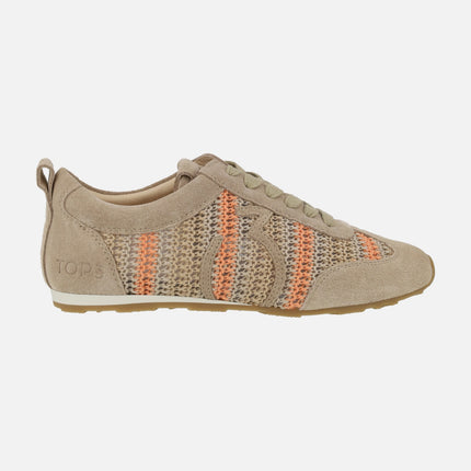 Zapatillas deportivas bajas en tejido crochet beige y naranja