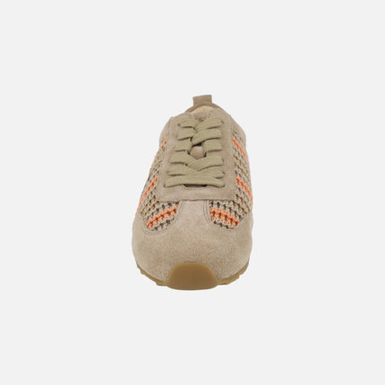 Zapatillas deportivas bajas en tejido crochet beige y naranja