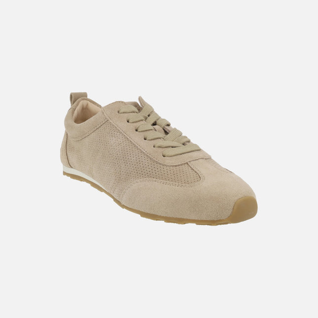 Zapatillas deportivas en serraje beige con detalle de picados