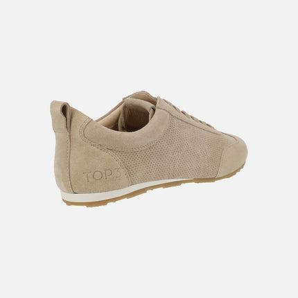 Zapatillas deportivas en serraje beige con detalle de picados