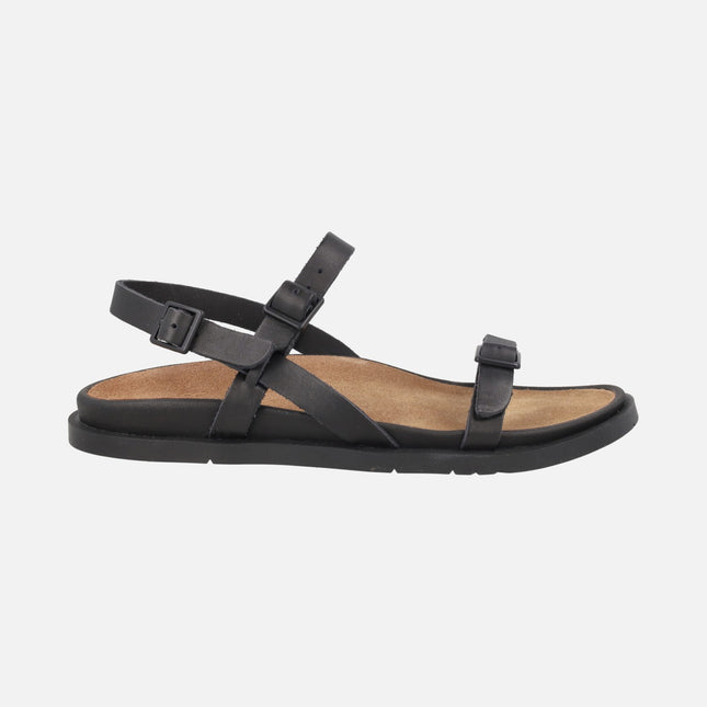 Sandalias de tiras en piel negra con hebillas para mujer Lluc sandals