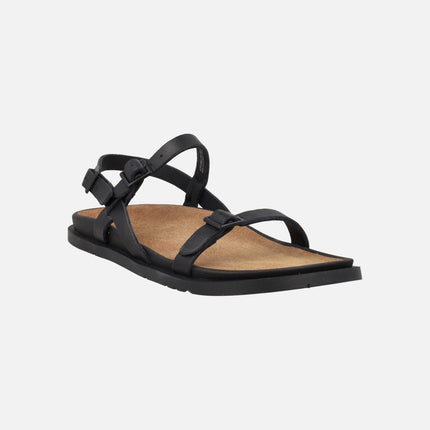 Sandalias de tiras en piel negra con hebillas para mujer Lluc sandals
