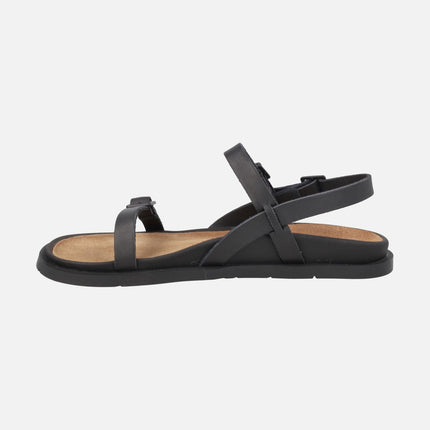 Sandalias de tiras en piel negra con hebillas para mujer Lluc sandals