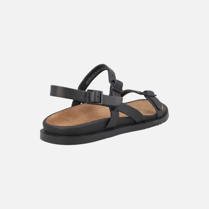 Sandalias de tiras en piel negra con hebillas para mujer Lluc sandals