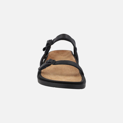 Sandalias de tiras en piel negra con hebillas para mujer Lluc sandals