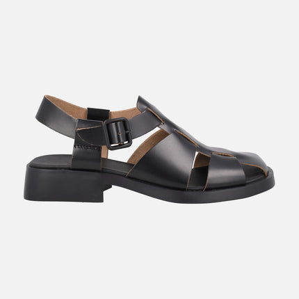 Women's crab sandals in black leather Dana