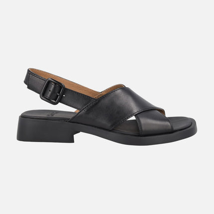 Sandalias negras de piel con tiras cruzadas para mujer Dana