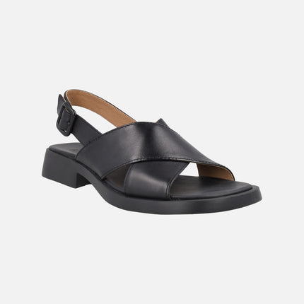 Sandalias negras de piel con tiras cruzadas para mujer Dana